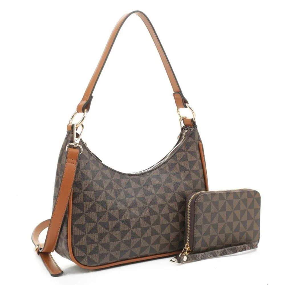 2 in 1 Geometric Monogrammed Crossbody Shoulder Bag Set